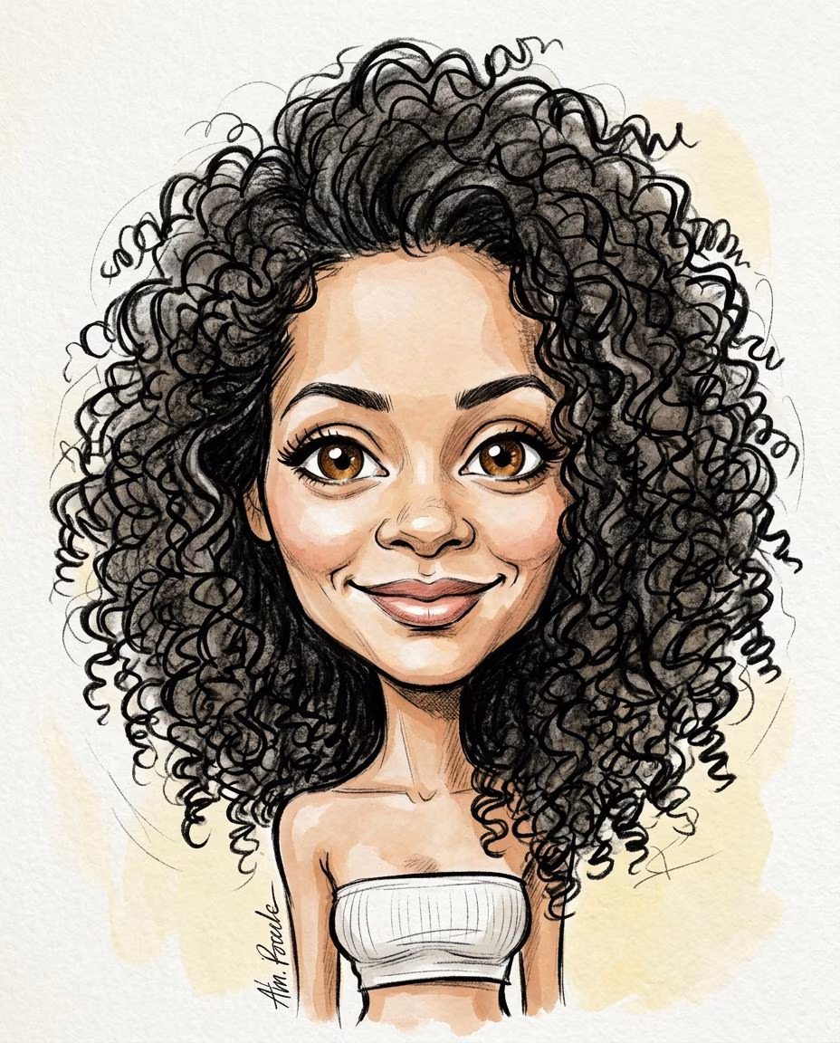 Create a caricature. Exaggerate distinctive features in a fun way. Simple back…